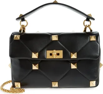 Valentino Garavani Roman Stud Nappa Chain Bag in Nero at Nordstrom