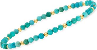 RS Pure by Ross-Simons 4-4.5mm Turquoise Bead Stretch Bracelet With 14kt Yellow Gold