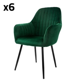 ML Design Lote de 6 sillas de terciopelo, verde
