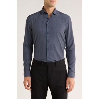 Soul of London Dot Stretch Button-Up Shirt in Navy/Marine at Nordstrom Rack, Size Xx-Large