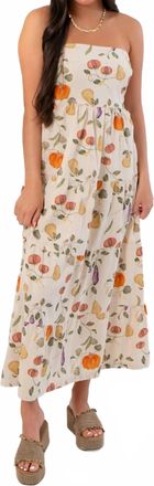 Bailey Rose Pumpkin Harvest Strapless Midi Dress In Beige Multi