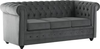 Vente-Unique Sofá cama de 3 plazas de terciopelo gris antracita CHESTERFIELD