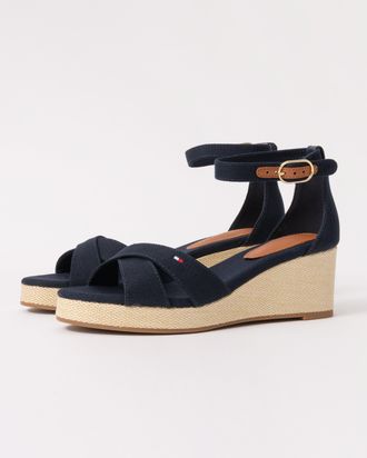 Tommy Hilfiger Womens Wedge Espadrille in Dark Blue Cotton - Size UK 6.5