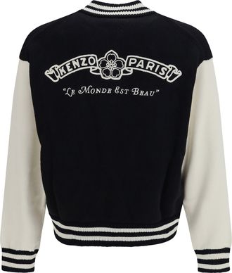 Kenzo Mens Varsity Cardigan Emblem Black Cotton Sweater