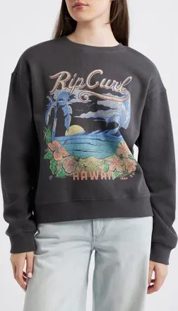 Rip Curl Saloon Relaxed Graphic Sweatshirt in Hawaii Washed Black at Nordstrom, Size Xx-Small