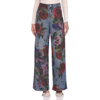 Avec Les Filles Floral Print High Waist Wide Leg Jeans in Portofino Rose at Nordstrom Rack, Size 24