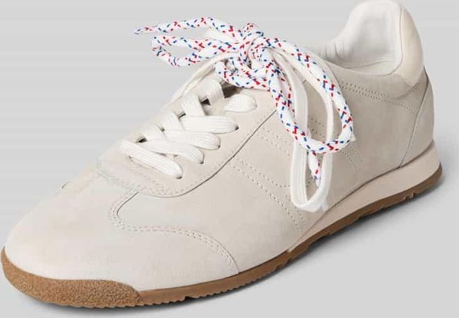 Sneaker aus Leder mit Schn&uuml;rung in Hellgrau, Gr&ouml;&szlig;e 38