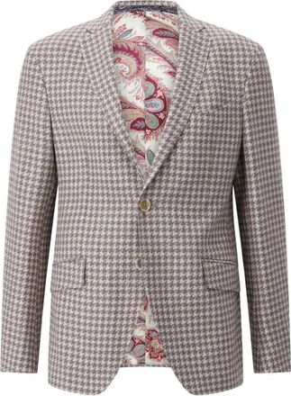 Etro Klassieke Houndstooth Jas met Paisley Voering - Heren - Blazers - Beige - L - Wol - Jassen