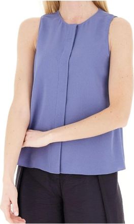 Emporio Armani Flowing Cr&ecirc;pe Button-Back Top - Dames - Tops zonder mouwen - Blauw - M - Polyester - Tops