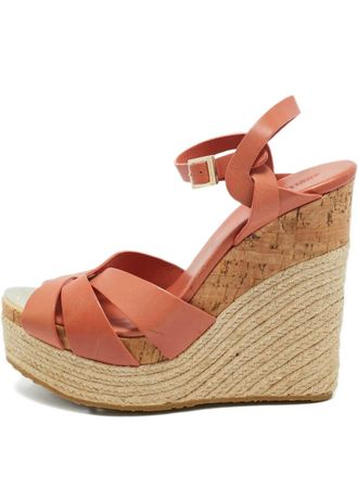 Jimmy Choo London leather platform wedge espadrilles - women - Calf Leather/Calf Leather/Rubber - 40.5 - Brown