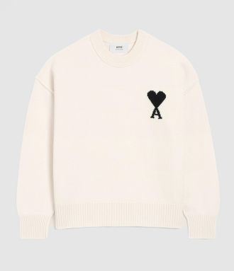 Ami Pull Col Rond Ami De Coeur Ecru Noir