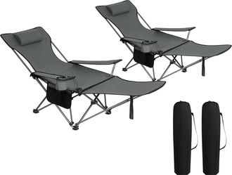 Woltu Woltu Set De 2 Silla Camping Sillas Plegables Silla De Acampada Port&aacute;til Ligera Para Picnic Playa Jard&iacute;n Pesca Con Portavasos Gris