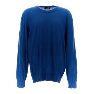Dolce & Gabbana Crew Neck Jumper - male - Dolce & Gabbana - Cashmere Knitwear - Blue - 4XL - Knitwear