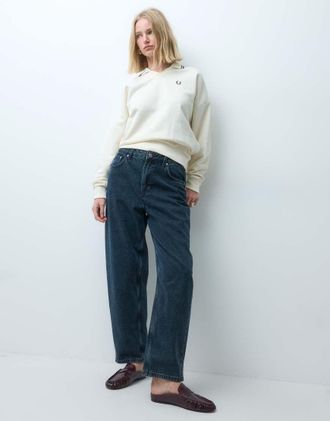 Fred Perry felpa con colletto a contrasto color crema-Bianco