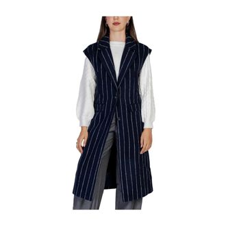 Ichi Ichi, Jassen, Dames, Blauw, S, Polyester, Blauwe Mouwloze Vest Herfst/Winter Collectie