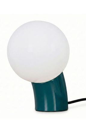 Brightech Vino 8 Curved LED Table Lamp with Globe Forsted Glass Shade and Phone Charging USB-C Port in Teal at Nordstrom