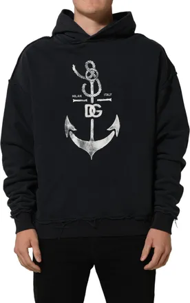 Dolce & Gabbana Mens Black Anchor Print Hooded Sweatshirt Sweater Cotton Clothing