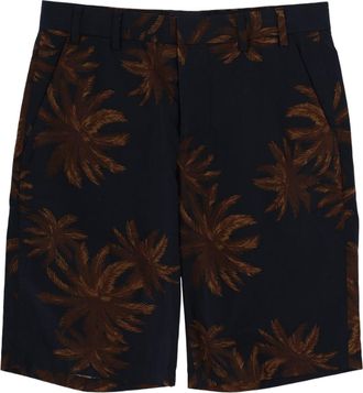 Vince Brown Palm Leaf Printed Cotton Shorts