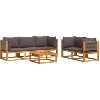 vidaXL Conjunto De Sof&aacute; De Jard&iacute;n De 6 Piezas Con Cojines De Madera De Acacia Y Cuerda Vidaxl