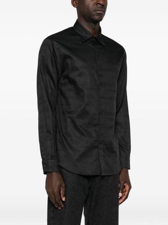 Emporio Armani Logo Jacquard Cotton Shirt - Black