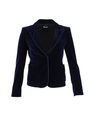 Miu Miu Pre-owned Womens Miu Miu Leather-Trimmed Blazer in Navy Blue Velvet - Size EU 40 (Womens)