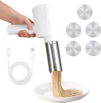 No Brand M&aacute;quina El&eacute;ctrica Port&aacute;til Para Hacer Pasta Con Bater&iacute;a De 2000 Mah, Recargable Y Autom&aacute;tica, Con 5 Moldes Reemplazables Para Pasta Fresca Y Espagueti