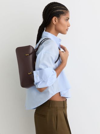 Reiss Chocolate Leather Bowling Shoulder Bag