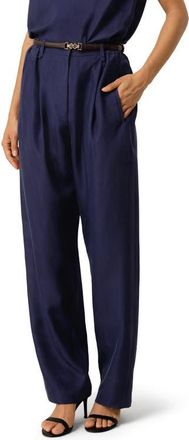 LilySilk Sand-Washed Silk Habotai Barrel Pant in Blueberry at Nordstrom, Size 16