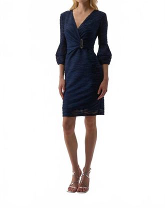Joseph Ribkoff Shimmery Pleated Sheath Dress In Midnight Blue