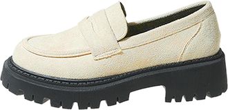 Generic Womens Leather Casual Slip On Shoes with Thick Sole for Ultimate Comfort and Fashionable Everyday Wear (Beige, 6.5)