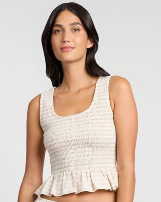 Onia Air Linen Smocked Tank in Natural at Nordstrom, Size X-Small