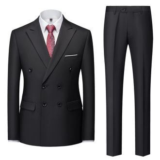 Generic Mens Suits 2 Piece Regular Fit Double Breasted - Mens Wedding Suits Regular Fit Casual Plain Blazer And Trousers Formal Slim Fit Suit Lapel Blazer And