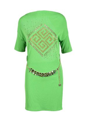 Gil Santucci Green Geometric Viscose-Blend Day Dress