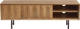 Miliboo Miliboo - Mueble Tv De Madera Clara De Mango Macizo Con Grabado Y Metal Negro 120 Cm Agra