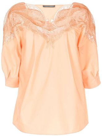 Alberta Ferretti Blouse Button Down Shirt - women - Cotton/Spandex/Elastane - 40 - Orange