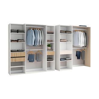 Dmora Guardarropa Grande Falcade, Armario Dormitorio Modular, 4 Cajones, 12 Estantes, 354x187h Cm Blanco Roble