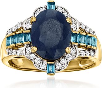 Ross-Simons Sapphire and. London Blue Topaz Ring With. Diamonds in 14kt Yellow Gold