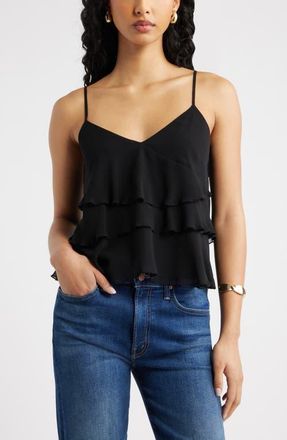 Open Edit Ruffle Tiered Camisole in Black at Nordstrom, Size Xx-Small