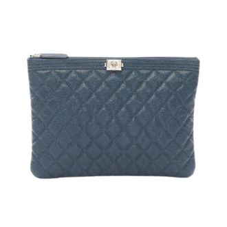 Chanel Pre-owned Clutches, female, Blue, Size: ONE SIZE Pre-owned Boy Leather Clutch Bag