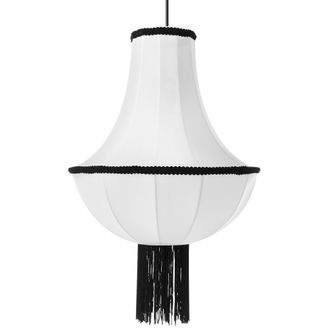 Beliani L&aacute;mpara Colgante Tradicional Vintage Pantalla De Nylon Sint&eacute;tico Borlas Decorativas Blanco Aragua