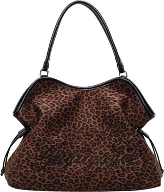 Generic Cymwer Women Leopard PU Shoulder Bag Retro Tote Handbag Large Capacity Daily Use(Brown) (Brown)