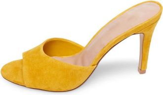 Generic Yellow,9.5 UK,Womens Suede Pumps Peep Open Toe Stiletto High Heels Slip On Backless Slides Formal Wedding Party Dress Sandals Shoes