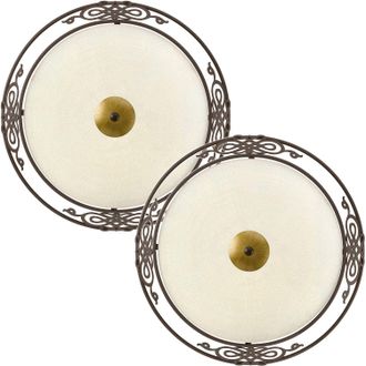 Loops 2 PACK Wall Flush Ceiling Light Antique Brown Gold Shade Beige Glass E27 2x60W