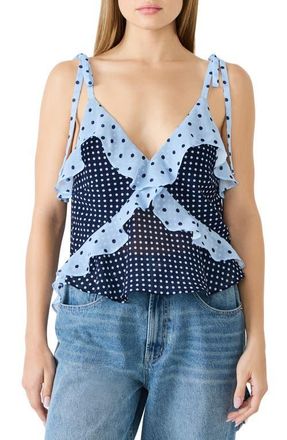 Steve Madden Adalina Polka Dot Ruffle Chiffon Tank in Vintage Navy at Nordstrom, Size X-Large