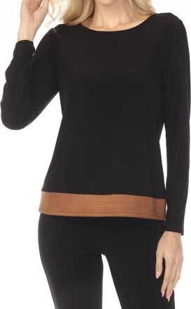 Joseph Ribkoff Faux Suede Color Block Top In Black/brown