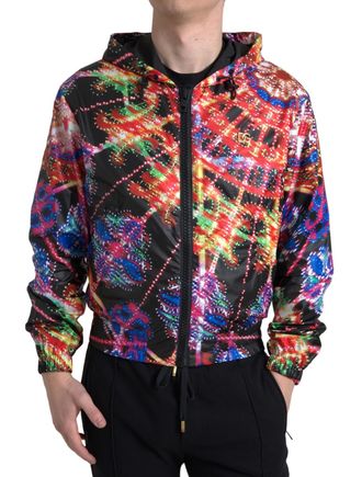 Dolce & Gabbana Mens Vegas Lights Print Hooded Jacket - Black - Size EU 46 (Mens)