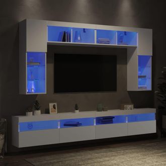 vidaXL Vidaxl - Mueble De Pared De Tv Con Luces Led 8 Piezas Blanco