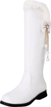 Generic Womens Knee High Boots Round Toe Low Block Heel Slip On With Butterfly-Knot Accent For Dating And Parties