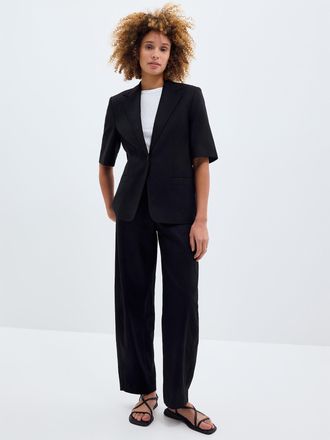 Contemporaine Womens Black linen-cotton pant Fit: Barrel leg, high rise