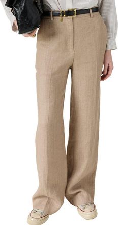 Gerard Darel Abigail Wide Leg Linen Pants in Sand at Nordstrom, Size 12